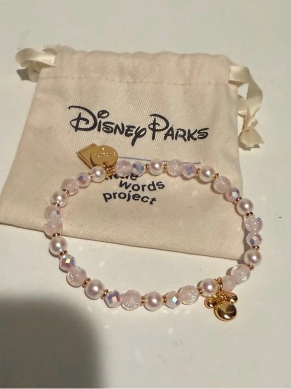 Disney Pink Pearl & Crystal Mickey Charm Bracelet